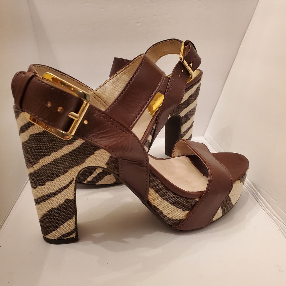 MICHAEL KORS IVANA SANDAL WOMENS PLATFORM TIGER STRAPPY HEELS OPEN TOE SHOES